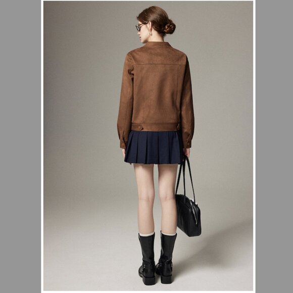 Minimalist Zip Up Suedette Moto Jacket - Picture 4 of 11